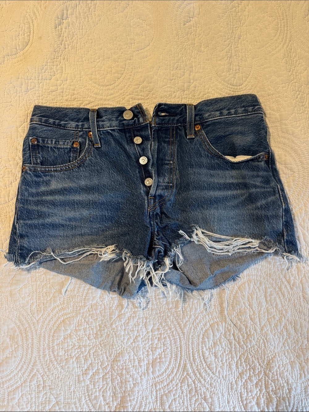 Levi's Dark Blue Distressed Cutoff Jean Shorts